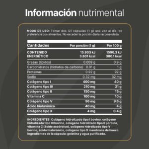 Colageno B life información nutrimental
