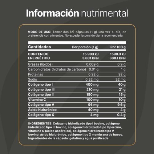 Colageno B life información nutrimental