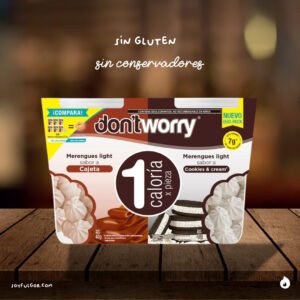 Merengues Don'tworry Sin Azúcar Sabor Cajeta y Cookies & Cream Duo