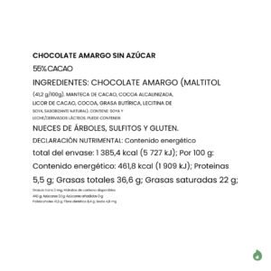Chocolate Amargo Turin Zero Sugar ingredientes