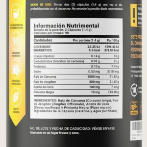 Raíz de Cúrcuma y Jengibre B life ingredientes